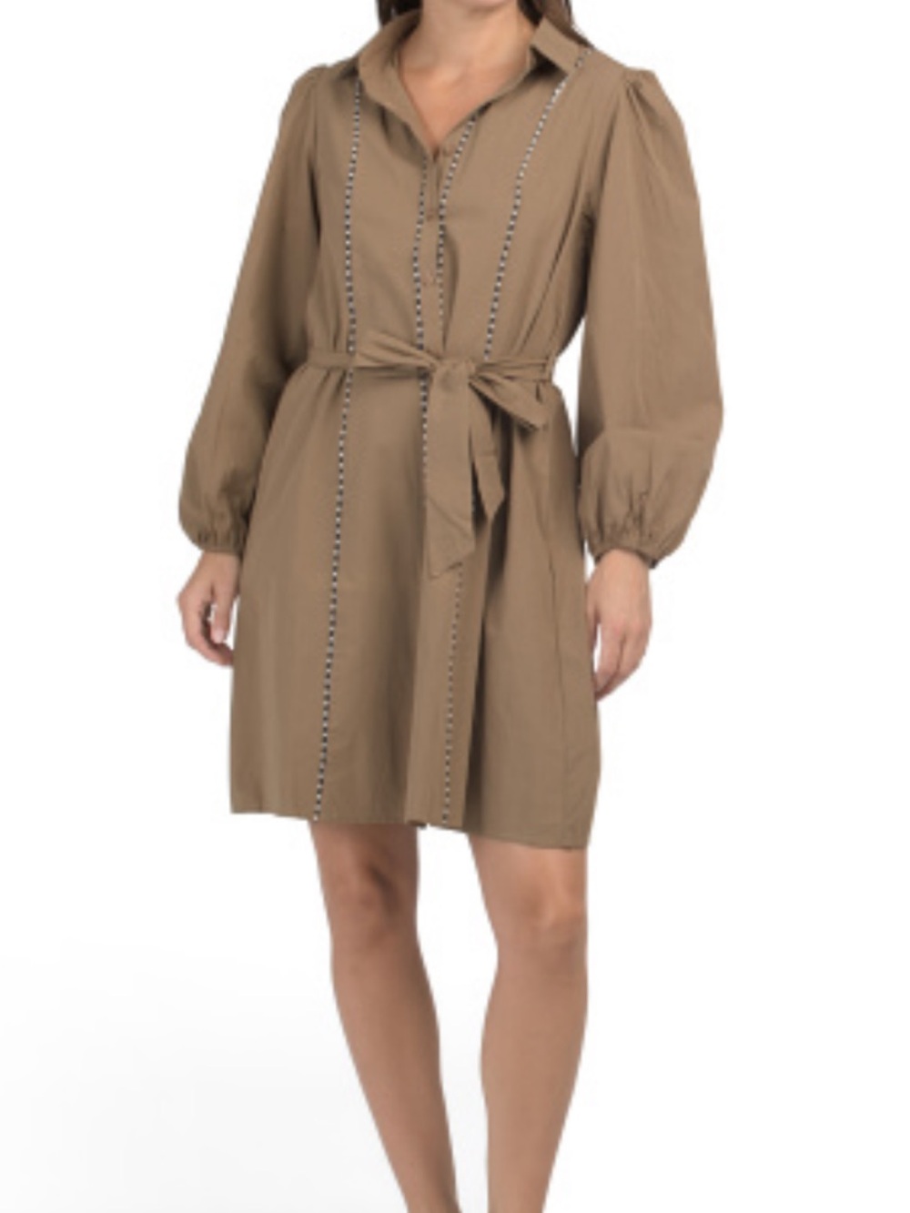 NWT: LABEL OF LOVE- Women's Belted Shirt Dress in Taupe